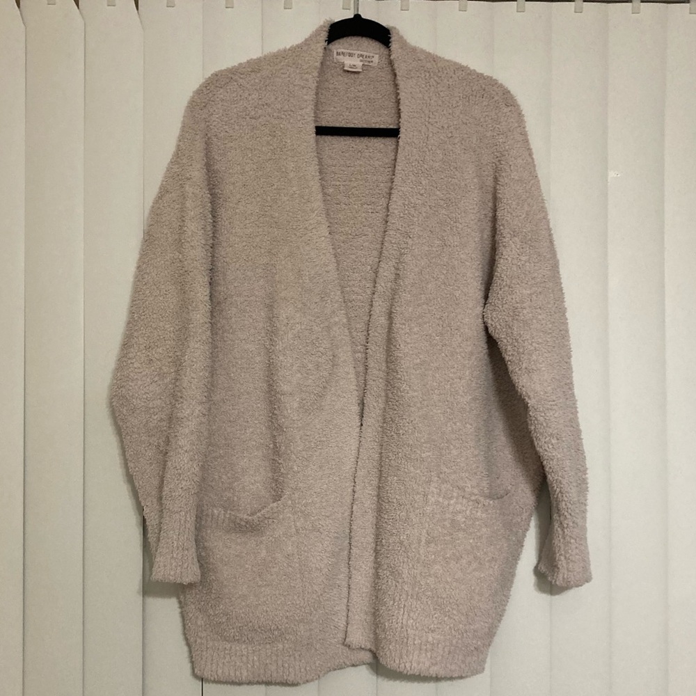 Barefoot Dreams L/XL Cozychic Chubky Knit Open Front Cardigan Cream Tan